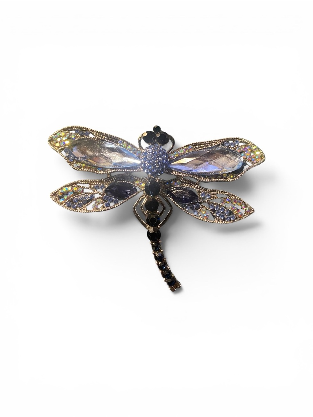 Sparkling Dragonfly Brooch with Iridescent Crystals